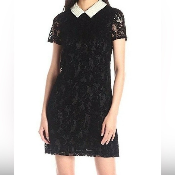 Betsey Johnson Dresses & Skirts - Betsey Johnson Black Sheath Dress with White Peter Pan Faux Pearl Collar